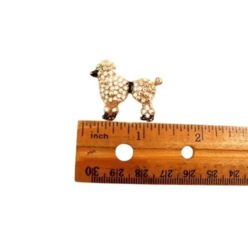 Vintage Poodle Dog Brooch Gold Tone White Enamel Blue Rhinestone Eye‎ Pin 1.25